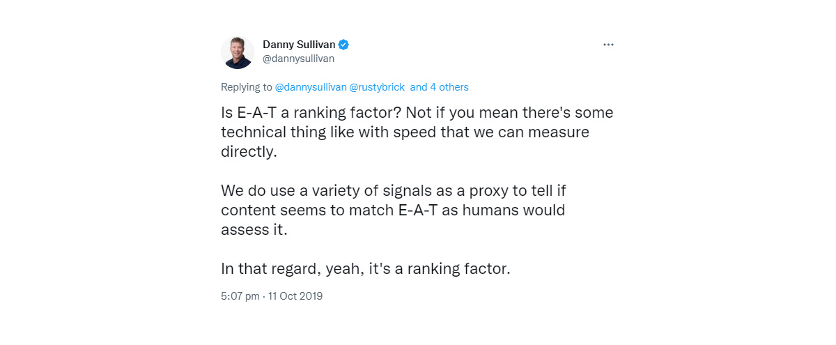 Tweet di Danny Sullivan Tweet 2019 su EAT